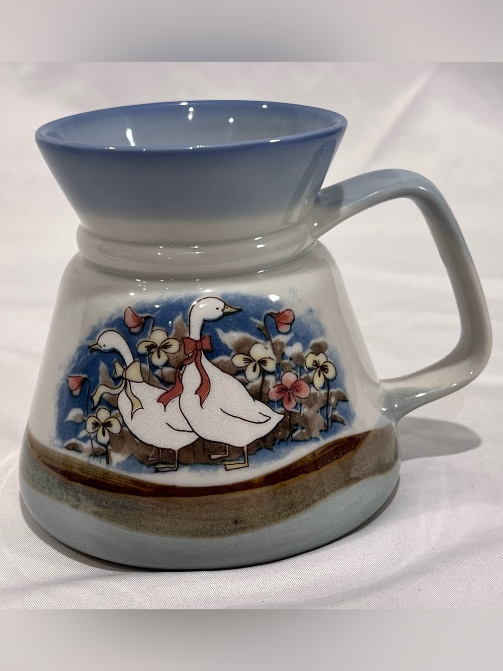 Vintage Ceramic Goose Mug Geese Floral Bows Country Cottage